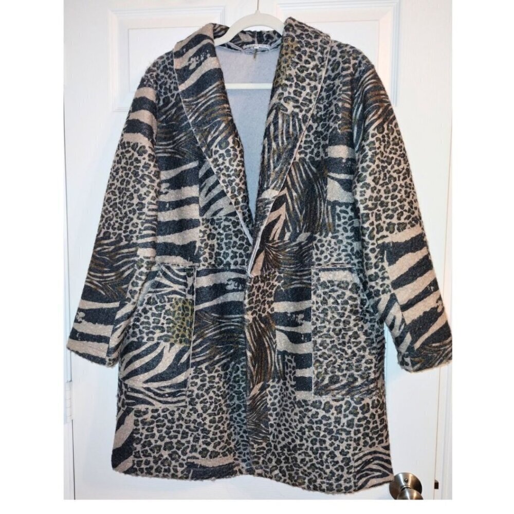 Women's Tempo Paris Mixed Animal Print Wool Blend Coat (Size Large)